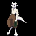 barefoot barrista clothing digitigrade dress_shirt fantasy feet horn male purple_eyes rolled_up_sleeves shirt solo topwear white_body biohound kobold scalie 1:1 absurd_res alpha_channel character_request hi_res