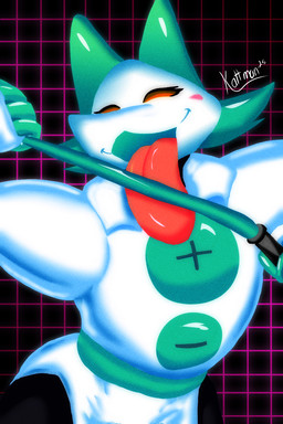 clothed clothing female licking machine solo tongue tongue_out whip kattman deltarune undertale_(series) tasque_manager felid feline mammal robot invalid_background hi_res