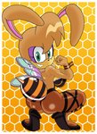 anthro bee_costume big_breasts big_butt breasts butt clothing costume cuff_(restraint) female fishnet_clothing fishnet_legwear fist_pump flexing flexing_bicep footwear glistening glistening_body green_eyes hexagon high_heels honeycomb honeycomb_background huge_breasts legwear pattern_background pumps restraints shoes side_boob simple_background solo spread_legs spreading stinger wide_hips wings wrist_cuffs wristband mobian_monster archie_comics final_fantasy final_fantasy_vii sega sonic_the_hedgehog_(archie) sonic_the_hedgehog_(comics) sonic_the_hedgehog_(series) square_enix bunnie_rabbot honey_bee_girl lagomorph leporid mammal rabbit absurd_res hi_res