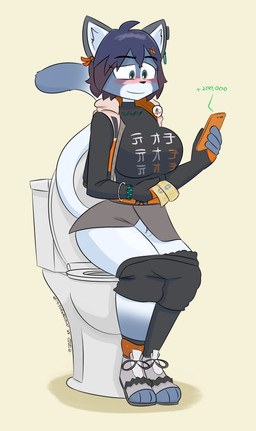 3_toes 4_fingers alternate_species anthro banknote big_breasts blue_hair blush bottomwear bracelet breasts cellphone cjk_character cjk_character_on_clothing clothed clothing electronics eyebrow_through_hair eyebrows eyelashes feet female fingers footwear fur furrification gloves hair handwear holding_object holding_phone inner_ear_fluff jacket jewelry legwear money phone shirt shoes shorts simple_background skirt smartphone smile solo tail text thigh_highs toeless_footwear toes toilet toilet_use topwear translucent translucent_hair tuft vest white_body white_fur notmypornaccount mihoyo zenless_zone_zero belle_(zenless_zone_zero) domestic_cat felid feline felis mammal 2025 absurd_res digital_media_(artwork) english_text hi_res