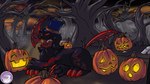 black_body black_fur bloodmoon brown_eyes claws clothing crossed_paws dead_tree fog food fruit fur glowing hat headgear headwear heterochromia holidays jack-o'-lantern mismatched_eyes moon night paws plant pumpkin red_body red_moon red_skin tattoo top_hat tree yellow_eyes hyperchibiabsol halloween nintendo pokemon absol generation_3_pokemon pokemon_(species) 16:9 2024 hi_res widescreen