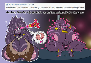 anklet anthro areola areola_slip bell big_areola big_breasts big_hair bikini_thong bimbofication bodily_fluids bracelet brainwashing breasts clothing colored_nails crouching digit_ring ear_piercing ear_ring ejaculation erect_nipples eyeshadow feet female genital_fluids genitals gesture hair hand_gesture hands-free happy_trance heart_symbol huge_breasts intelligence_loss jewelry leaking_pussy_juice lipstick makeup mind_control nails necklace nipple_outline nipples piercing pink_eyeshadow pink_lipstick pole ranged_weapon raygun ring ring_piercing shaking smile stripper stripper_pole swimwear text text_box toe_ring toes tongue tongue_out trembling v_sign vaginal_fluids vulva weapon darksheep46 uma_(darksheep46) felid feline mammal pantherine 2024 hi_res