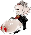 anthro big_breasts blush blush_lines breasts expansion female fur hair huge_breasts maid_headdress orange_eyes pasties side_view simple_background solo white_body white_fur white_hair cibastion catmaid_(cibastion) domestic_cat felid feline felis mammal hi_res