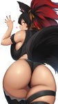 big_breasts big_butt black_hair blush breasts butt clothed clothing female hair heart_symbol licking licking_lips licking_own_lips looking_at_viewer looking_back looking_back_at_viewer self_lick solo tongue tongue_out suruga_(xsurugax) animal_humanoid humanoid hi_res