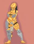 armor big_breasts bottomwear breasts clothed clothing female fishnet_clothing fishnet_topwear loincloth looking_at_viewer not_furry simple_background slightly_chubby solo topwear blackbetty predator_(franchise) alien humanoid yautja hi_res