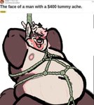 anthro antlers bdsm belly_overhang big_butt bondage bound butt force_feeding forced horn male moobs obese overweight rope solo stretch_marks text aki_maned_wolf holiday_(holidaysoftfox) deer mammal english_text hi_res meme