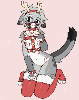 anthro antlers bdsm bell bell_collar bell_harness blinking blue_eyes blush body_harness bondage bound christmas_clothing christmas_headwear clothed clothing collar costume dipstick_ears dipstick_fingers dipstick_tail dipstick_toes ear_markings eyewear fake_horns footwear fur glasses gold_bell grey_body hair harness head_harness headgear headwear heart_symbol holidays horn jingle_bell jingle_bell_harness kneeling knock-kneed legwear looking_at_viewer male markings mostly_nude_anthro mostly_nude_male multicolored_ears pink_nose red_collar reindeer_costume restraints round_glasses simple_background smile socks solo spots spotted_markings stockings submissive tail tail_markings tail_motion tailwag thigh_highs thigh_socks tongue tuft sufness christmas nixuelle domestic_cat egyptian_mau felid feline felis mammal 2025 2d_animation animated digital_media_(artwork) hi_res