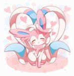 ambiguous_gender big_ears blowing_kiss blush daww eyes_closed fur heart_symbol kissing looking_at_viewer pink_body pink_fur pose ribbons sitting solo white_body nell_two nintendo pokemon eeveelution generation_6_pokemon pokemon_(species) sylveon