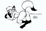 all_fours anthro biped butt female genitals looking_back nude pussy raised_tail simple_background solo tail reddragonkan tammy_vixen canid canine fox mammal monochrome traditional_media_(artwork)