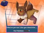 blush brown_body brown_eyes brown_fur feral fur fur_growth growth human_to_feral mid_transformation quadruped solo species_transformation text transformation orangestheasd game_boy_advance game_boy_family nintendo pokemon pokemon_mystery_dungeon spike_chunsoft eevee generation_1_pokemon pokemon_(species) english_text hi_res