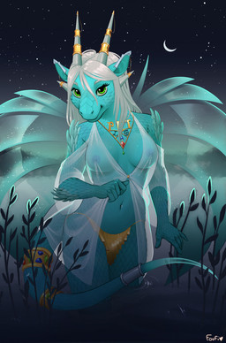 5_fingers anthro areola breasts claws clothed clothing detailed_background eyebrows eyelashes female fingers green_eyes grey_hair hair horn ice ice_wings jewelry lake magic midriff navel necklace night nipples non-mammal_breasts non-mammal_nipples outside scales sky slave smile solo spikes star starry_sky tail unusual_anatomy unusual_wings wings foufi mythology luna_(rath4444) dragon elemental_creature elemental_dragon ice_dragon mythological_creature mythological_scalie scalie 2022 digital_media_(artwork) hi_res