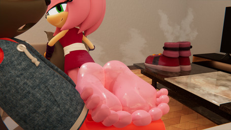 5_toes anthro anthro_on_anthro bodily_fluids discarded_footwear dominant dominant_female duo feet feet_on_lap female foot_fetish foot_focus furniture green_eyes leaning leaning_backward looking_back lying male male/female musk musky_shoes on_front pink_body red_body shoes_removed smelly smelly_feet smelly_shoes sofa steamy_feet sweat sweaty_feet table toes inkyli sega sonic_boom sonic_the_hedgehog_(series) amy_rose amy_rose_(boom) eulipotyphlan hedgehog lagomorph leporid mammal rabbit 16:9 3d_(artwork) digital_media_(artwork) hi_res widescreen