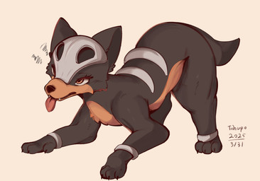 ambiguous_feral ambiguous_gender black_body black_fur black_tail cheek_tuft facial_tuft feral fur simple_background tail tan_background tongue tongue_out tuft conditional_dnp tohupo nintendo pokemon generation_2_pokemon houndour pokemon_(species) 2025 digital_drawing_(artwork) digital_media_(artwork) hi_res