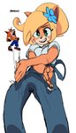 anthro blonde_hair clothing female green_eyes hair overalls pelvic_thrust ponytail simple_background white_background brekkist activision crash_bandicoot_(series) coco_bandicoot crash_bandicoot bandicoot mammal marsupial hi_res