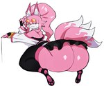 anthro big_butt butt eyewear female glasses multi_tail pink_body solo tail cyberlord1109 shakugan_(cyberlord1109) canid canine canis fox mammal hi_res tagme