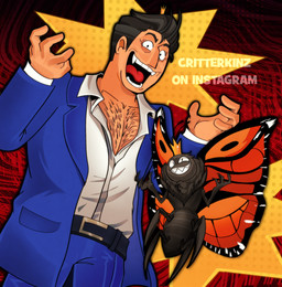 2_antennae 4_fingers 4_legs 4_wings 5_fingers abstract_background ambiguous_anthro ambiguous_gender antennae_(anatomy) anthro arthropod_abdomen belt black_antennae black_belt black_body black_hair blue_bottomwear blue_clothing blue_jacket blue_pants blue_topwear body_hair bottomwear buckle chest_hair clothed clothed_human clothed_male clothing crown duo eyebrows eyespots fingers grin hair head_tuft headgear insect_wings jacket lepidopteran_wings male male_human markings monotone_body multi_wing multicolored_wings nude nude_ambiguous nude_anthro open_mouth open_smile orange_wings pants quadruped round_head ruff shirt smile tan_body tan_skin teeth text tongue toothy_grin topwear tuft white_clothing white_shirt white_topwear wings critterkinzz disney hoppers_(disney) pixar jerry_generazzo titus_(hoppers) arthropod butterfly human insect lepidopteran mammal artist_name english_text hi_res watermark