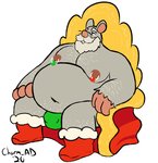 anthro belly bulge clothing holidays male moobs navel nipples overweight overweight_anthro overweight_male simple_background sitting solo underwear white_background charmcharmcharm christmas santa_claus mammal murid murine rat rodent 2020