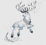 2018 action_pose antlers blue_body blue_fur c3rmen collar deer digital_media_(artwork) featureless_crotch feral floating fur grey_body grey_eyes grey_fur hooves horn leaf male mammal markings midair mostly_nude plant pose quadruped runes short_tail signature simple_background smile solo sparkles spots spotted_body spotted_fur tail text white_background white_body white_fur