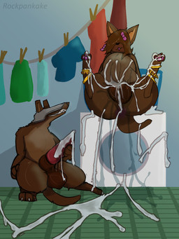after_sex animal_genitalia animal_penis appliance armor balls bodily_fluids canine_genitalia canine_penis clothes_pin cum cum_everywhere cum_in_vagina cum_inflation cum_inside duo female genital_fluids genitals hair headgear headgear_only helmet helmet_only inflation jewelry laundry_machine male male/female messy paws penis semi-anthro vulva washing_machine rockpankake canid canine felid feline mammal 2025 3:4 digital_media_(artwork) hi_res