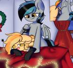 balls bed blush butt clothed clothing collar duo erection femboy footwear furniture genitals holidays leash legwear male male/male open_mouth penis sex smile socks standing stockings thigh_highs theiftea christmas friendship_is_magic hasbro my_little_pony fan_character grey_(oc) pone pudding_(oc) absurd_res hi_res