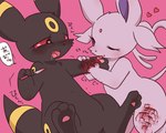 ambiguous_gender black_body black_fur blade blood blush blush_lines bodily_fluids drooling duo feral fur gore heart_eyes heart_symbol open_mouth pawpads paws purple_body purple_fur red_eyes saliva self-harm text tongue tongue_out wound_on_arm wound_on_leg wounded pyonko nintendo pokemon eeveelution espeon generation_2_pokemon pokemon_(species) umbreon 5:4 japanese_text