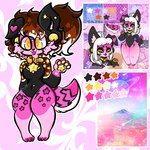4_fingers anthro breasts brown_hair canid canine canis collar domestic_dog female fingers hair heart_symbol hi_res lewdchuu_(artist) mammal model_sheet paws pink_body pyon_(lewdchuu) solo star tail yellow_eyes