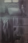 anthro bedroom clothed clothing cowering door_open duo female female_human hair hiding long_hair male male_anthro night sniffing peregr1ne mythology canid canine human mammal mythological_canine mythological_creature werecanid werecanine werecreature werewolf 2:3 comic hi_res monochrome