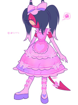 2_horns accessory alternate_costume alternative_fashion black_hair boots clothed clothing dress eye_scar eyelashes facial_scar female footwear frilly furgonomics hair hair_over_eye hair_over_eyes horn j-fashion lolita_(fashion) not_furry red_body red_skin ribbons scar shoes simple_background solo spade_tail sweet_lolita tail tail_accessory tail_ribbon text twintails_(hairstyle) white_background yellow_sclera enaic31 hellaverse helluva_boss sallie_may_(helluva_boss) demon demon_humanoid humanoid imp absurd_res hi_res japanese_text translation_request trans_(lore) trans_woman_(lore)