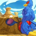 anthro beak blue_body blue_feathers bulge clothing factory feathers genitals inside_clothing inside_underwear internal macro male micro micro_in_clothes mountain nipples non-mammal_nipples penis solo speedo swimwear tunnel underwear worship ozoneserpent nintendo star_fox falco_lombardi avian bird 1:1 2020 absurd_res hi_res