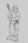 5_fingers 5_toes barefoot clothed clothing feet fingers fully_clothed holding_object male simple_background solo standing toes white_background johnfreak dungeons_and_dragons hasbro wizards_of_the_coast bugbear absurd_res full-length_portrait hi_res monochrome portrait sketch