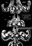 anthro clothing comic demon dragmon dragon jackie_chan_adventures male monochrome muscle_inflation muscular mythological_creature mythological_scalie mythology nipples pecs scalie shendu suit transformation