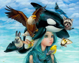 ambiguous_gender blue_eyes blue_hair cloud cloudy_sky feathers female feral fur green_eyes group hair heterochromia lips long_hair outside pink_lips sky surrealism tail thick_lips triple_lobe_upper_lip white_body wings camilla_d'errico accipitrid accipitriform apodiform arthropod avian bird cetacean dolphin eagle human hummingbird insect lagomorph lepidopteran leporid mammal marine oceanic_dolphin orca procyonid rabbit raccoon toothed_whale formal_art painting_(artwork) traditional_media_(artwork) traditional_painting_(artwork)