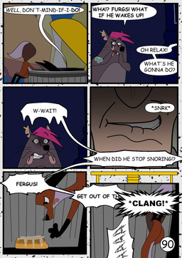 cinnamon_bun dialogue duo evil_grin female food fur grey_body grey_fur male pastry smile speech_bubble text trapped trash_can redundantmodule 101_dalmatian_street 101_dalmatians disney alfred_bright big_fee_(101_dalmatians) fergus_(101_dalmatians) canid canine fox human mammal murid murine rat red_fox rodent true_fox comic english_text hi_res