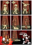 anthro bedroom_eyes candy chocolate chocolate_bunny clothing dessert duo female food holidays humor male narrowed_eyes navel nude seductive technically_nude undressing algahiem3 easter comic hi_res