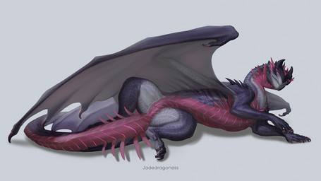 2_horns 5_fingers 5_toes anus blue_body blue_horn blue_scales butt claws countershade_arms countershade_legs countershade_neck countershade_scales countershade_tail countershade_torso countershade_wings countershading dewclaw digitigrade feet female female_feral feral finger_claws fingers genitals horn lying membrane_(anatomy) membranous_wings mouth_closed multicolored_body multicolored_scales non-mammal_vulva on_side pink_body pink_eyes pink_scales presenting presenting_anus presenting_hindquarters presenting_vulva pupils purple_body purple_claws purple_scales quadruped scales side_view simple_background slit_pupils snout solo spread_legs spread_wings spreading tail tapering_tail text toe_claws toes ventral_scales vulva white_background white_membrane wing_claws wings jadedragoness mythology dwiinsahrona_(therussbuss) dragon mythological_creature mythological_scalie scalie 16:9 2025 artist_name digital_drawing_(artwork) digital_media_(artwork) hi_res widescreen