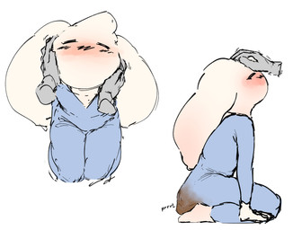 accident ambiguous_gender ambiguous_pooping anthro barefoot blue_onesie blush caressing_face clothing disembodied_hand duo ear_blush eyes_closed fart feces feet floppy_ears fur hand_on_ground head_tuft headpat kneeling onesie paws scatplay simple_background soiling soiling_clothing sound_effects text tuft white_background white_body white_fur tiosqr lagomorph leporid mammal rabbit hi_res