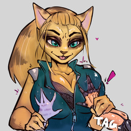 anthro big_breasts blonde_hair blue_eyes breast_grab breast_squish breasts clothing disembodied_hand exclamation_point female green_clothing grey_background group hair hand_grab hand_on_breast heart_symbol huge_breasts looking_at_viewer offscreen_character open_mouth ponytail robotic_arm simple_background smile squish zipper tinyartgoblin ratchet_and_clank sony_corporation sony_interactive_entertainment angela_cross rivet_(ratchet_and_clank) felid lombax mammal 1:1 2024 digital_media_(artwork)