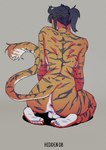 anthro anus balls black_body black_fur butt feet fur genitals gynomorph intersex kneeling multicolored_body multicolored_fur nude orange_body orange_fur soles solo striped_body striped_fur stripes white_body white_fur hiddend8 felid mammal pantherine tiger absurd_res hi_res