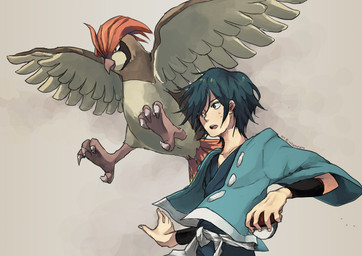 ambiguous_gender avian_butt beak claws duo feathered_wings feathers feral flying gym_leader holding_object holding_pokeball male pokeball simple_background spread_wings standard_pokeball wings nilampwns nintendo pokemon falkner's_pidgeot falkner_(pokemon) avian bird generation_1_pokemon human mammal pidgeotto pokemon_(species)