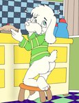 anthro bottomless bottomless_anthro butt clothed clothing dessert food male pastry pattern_clothing pattern_shirt pattern_topwear pie shirt solo striped_clothing striped_shirt striped_topwear stripes topwear young young_male nelson88 undertale undertale_(series) asriel_dreemurr boss_monster_(undertale) bovid caprine mammal