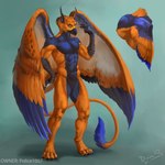 abs anthro blue_body blue_eyes blue_wings featureless_crotch male multicolored_body multicolored_tail muscular muscular_anthro muscular_male navel nude orange_body orange_wings pecs simple_background solo standing tail wings dimonis mythology avian bird gryphon mythological_avian mythological_creature 1:1 2021 full-length_portrait hi_res portrait