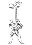 ambiguous_gender anthro armor humor long_neck solo standing unhinged-omega capcom monster_hunter mammal wiggler 2d_animation animated digital_drawing_(artwork) digital_media_(artwork) full-length_portrait loop monochrome portrait short_playtime sketch