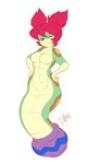 anthro blue_eyes blush breasts featureless_breasts female green_body multicolored_body non-mammal_breasts one_eye_closed red_eyes simple_background smile solo gunmouth third-party_edit shantae_(series) wayforward tuki_(shantae) reptile scalie snake absurd_res colored hi_res