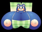 anthro apron areola big_breasts black_eyes blue_body breasts clothing female gloves_(marking) huge_breasts hyper hyper_breasts markings nipples pupils question_mark smile solo white_areola white_nipples white_pupils huztar animal_crossing nintendo mabel_able eulipotyphlan hedgehog mammal alpha_channel hi_res