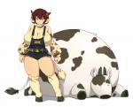 animal_print big_breasts breasts clothed clothing cow_print denim female feral fur hair hooves horn huge_breasts humanoid_pointy_ears overalls pointy_ears red_hair short_hair tail tail_tuft thick_thighs tuft yellow_eyes hataraki_ari shimomo animal_humanoid bovid bovid_humanoid bovine bovine_humanoid caprine caprine_humanoid cattle cattle_humanoid goat goat_humanoid humanoid hybrid mammal mammal_humanoid