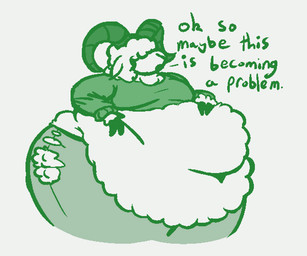 belly big_butt butt clothing hand_on_belly horn male sweater thick_thighs topwear weight_gain sephaloid bramb_(sephaloid) bovid caprine mammal sheep 2019 6:5 aliasing digital_media_(artwork) green_and_white monochrome