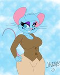 2023 anthro biped blue_body blue_eyes blue_fur blue_hair bottomwear breasts buckteeth cleavage clothed clothed_anthro clothed_female clothing colored digital_drawing_(artwork) digital_media_(artwork) female female_anthro freckles fur hair hi_res jh22784 mammal mia_mouse mouse murid murine pencil_skirt rodent skirt solo tail teeth topwear whiskers