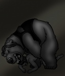 big_dom_small_sub dominant duo male male/male overweight size_difference dakota-bear shirokuma_cafe grizzly_(shirokuma_cafe) bear brown_bear grizzly_bear human mammal ursine