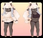 alpha_channel anthro anthrofied big_breasts bra breasts clothed clothing female generation_8_pokemon hair huge_breasts nintendo open_mouth panties pokemon pokemon_(species) pokemorph simple_background smile solo sweater thick_thighs topwear underwear wide_hips wooloo yorusagi