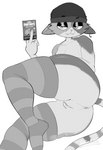 anthro beanie clothing female grabbing hat headgear headwear legwear piercing smug solo thigh_highs tzuni26 epic_games fortnite meow_skulls calico_cat domestic_cat felid feline felis mammal absurd_res hi_res monochrome